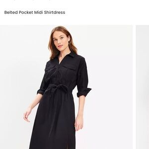 LOFT Black Belted Pocket Midi Shirtdress
